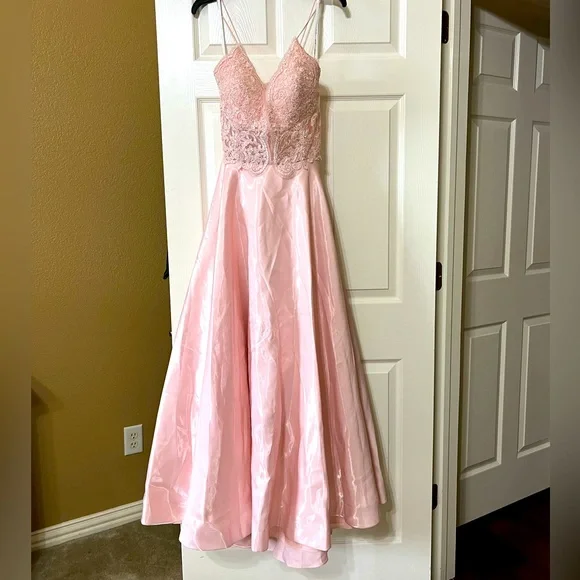 Camille La Vie Dresses Camille La Vie Pink Beaded Satin Prom
